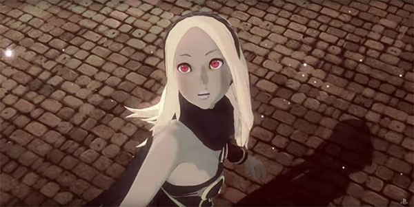 "Gravity Rush 2" protagonist Kat looks above to see the events unfolding before her.