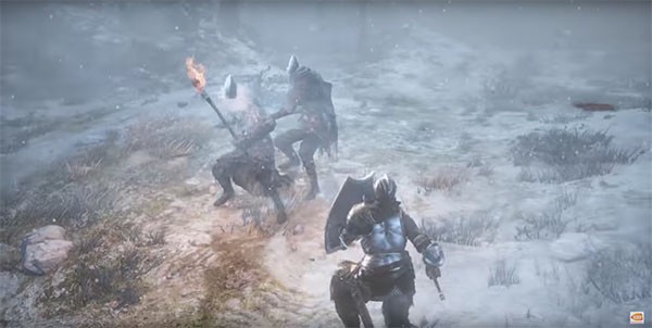"Dark Souls 3" protagonist fighting off undead enemies to survive the assault.