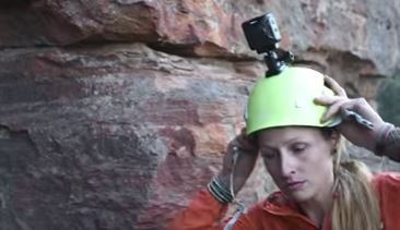Nikon's KeyMission 360 camera is mounted on top of a helmet.