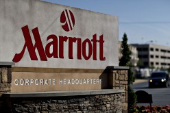 A company sign is displayed outside Marriott's headquarters in Maryland, U.S.