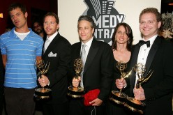 (L-R) 'South Park' creator Matt Stone, 'The Daily Show With Jon Stewart' Executive Producer Ben Karlin, host Jon Stewart, Michele Ganeless, Comedy Central's executive vice president and general manager, and 'The Daily Show' head writer David Javerbaum att
