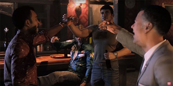"Mafia 3" protagonist Lincoln Clay drinks with his buddies after a successful mission.