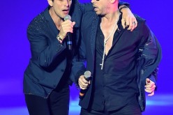 Joey McIntyre and Donnie Wahlberg of New Kids on the Block perform during the first show of the group's four-night run at The Axis at Planet Hollywood Resort & Casino on July 10, 2014 in Las Vegas, Nevada. 