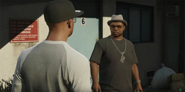 A fellow "GTA Online" player visits another player to negotiate some terms.