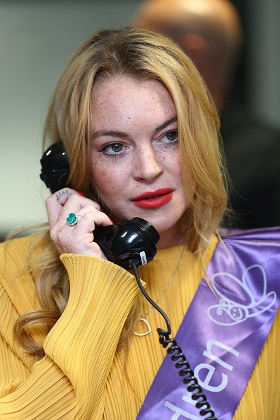 Lindsay Lohan making a trade at BGC Annual Global Charity Day at Canary Wharf on September 12, 2016 in London, England. 