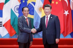 Indonesian President Joko Widodo shakes hands with Chinese President Xi Jinping during a visit.