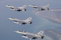 Republic of Singapore Air Force F-16Cs and an F-16D in formation.