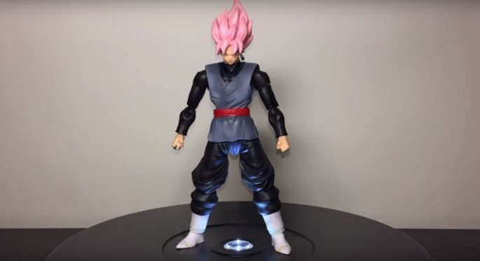 'Dragon Ball Super' toy figure of Black Goku on top a rotating stand.