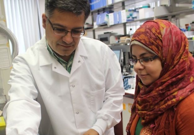Pablo Sobrado, a professor of biochemistry, and his graduate student Heba Adbelwahab study antibiotic resistance.