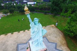 An aerial view of a replica of the Statue of Liberty at a scenic spot in Ningbo city, East China's Zhejiang Province, Oct. 7, 2016. 