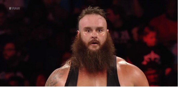 Braun Stowman stares at the fans in an episode of Monday Night Raw.