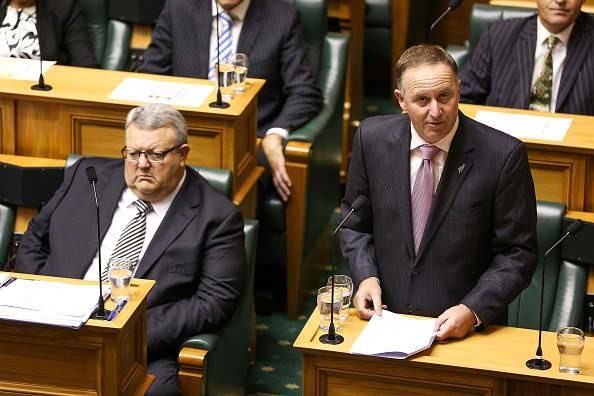 Gerry Brownlee looks forward as Prime Minister John Key delivers his speech.