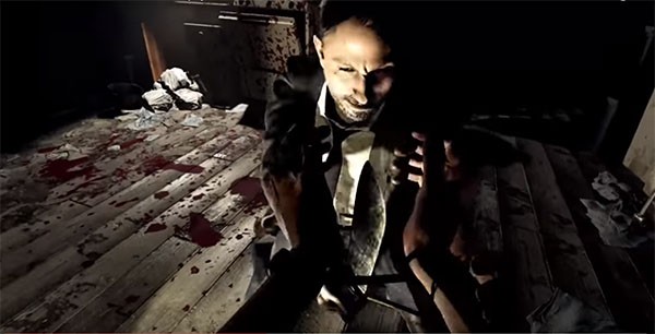 A "Resident Evil 7" character tries to cut the main character free from his or her bonds.