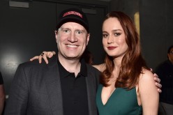 Marvel Studios president and producer Kevin Feige (L) and actress Brie Larson attend the San Diego Comic-Con International 2016 Marvel Panel in Hall H on July 23, 2016 in San Diego, California. ©Marvel Studios 2016.    