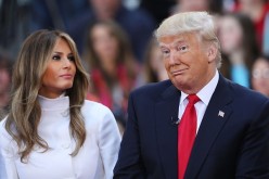 Republican presidential candidate Donald Trump sits with his wife Melania Trump while appearing at an NBC Town Hall at the Today Show on April 21, 2016 in New York City. 
