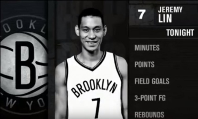 Jeremy Lin game highlight photo against Detroit Piston.