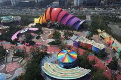 An aerial photo shows the facilities at the newly opened theme park Hefei Wanda Culture Tourism City in Hefei, Anhui Province.