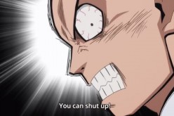 Saitama getting angry over the crowd during an episode of 'One Punch Man.'