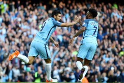 Manchester City players Nolito (L) and Raheem Sterling.
