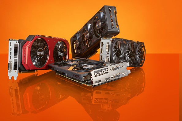 A selection of gaming PC graphics cards included a Sapphire Radeon R9 Fury Tri-X, Gigabyte GTX 970 G1 Gaming, XFX Radeon R9 390X and Palit GTX 980 Super Jetstream.