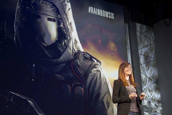 Community Manager Genevieve Forget presents for Tom Clancy's Rainbow Six Siege at the Ubisoft E3 1015 Conference on June 15, 2015 in Los Angeles, California.