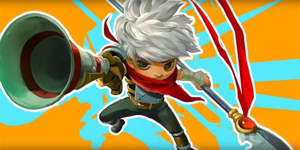 "Bastion's" main protagonist The Kid shows off his new weapons, a spear and a gun.