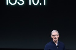 Apple CEO Tim Cook introduces the iOS 10.1 during a product launch event at Apple headquarters in Cupertino, California on October 27, 2016.