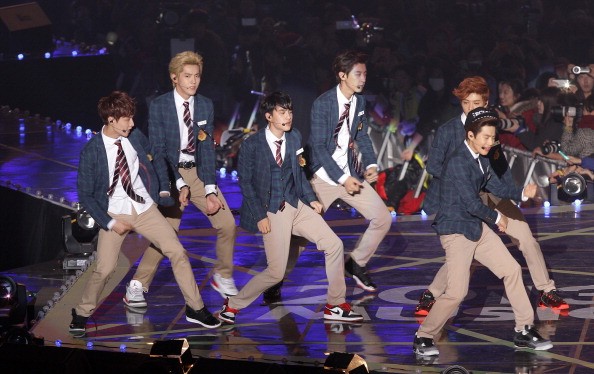 Baekhyun's band EXO perform onstage during the MelOn Music Awards at Olympic Gymnasium on November 14, 2013 in Seoul, South Korea.   