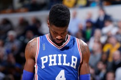 Nerlens Noel reacts during a game for the Philadelphia 76ers.