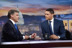 CNN Presidential Historian Douglas Brinkley (L) and host Trevor Noah on 'The Daily Show with Trevor Noah' LIVE one-hour Democalypse 2016 Election Night special on November 8, 2016 in New York City.   