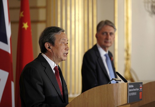Chinese Vice Premier Ma Kai and British Chancellor Philip Hammond speak at a press conference following the 8th U.K.-China Economic and Financial Dialogue (EFD) at Lancaster House on Nov. 10.