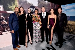Jeffrey Wright, Executive producer/writer Lisa Joy, actresses Evan Rachel Wood, Thandie Newton, Executive producer/writer/director Jonathan Nolan, actress Angela Sarafyan and actor James Marsden attend the premiere of HBO's 'Westworld' at TCL Chinese Thea