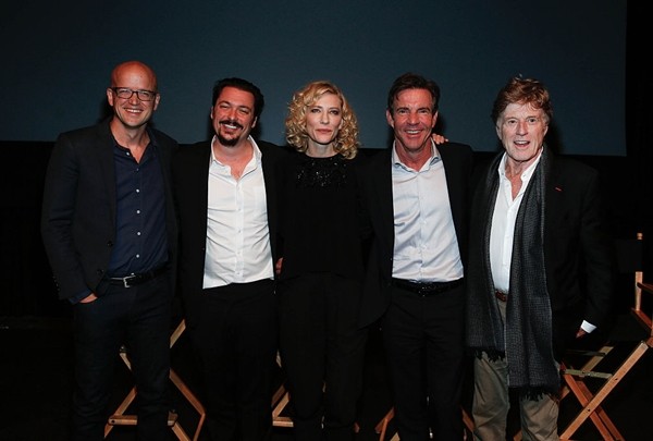 Moderator Logan Hill, director James Vanderbilt, Cate Blanchett, Dennis Quaid and Robert Redford attend a panel discussion following the official Academy Screening of TRUTH.