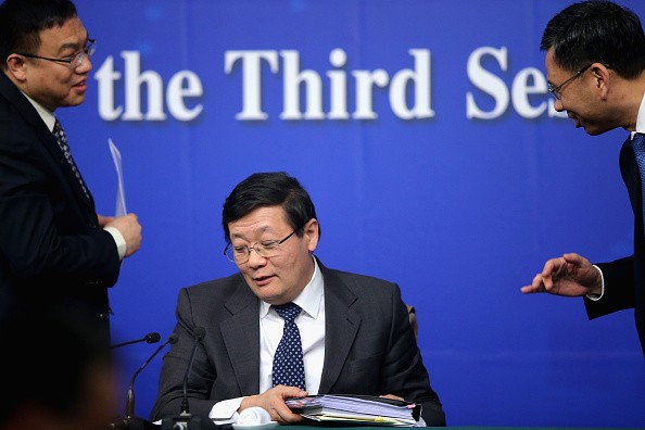 Chinese Finance Minister Lou Jiwei attends the press conference of the National People's Congress to discuss local government debt problem in March 2015 in Beijing.