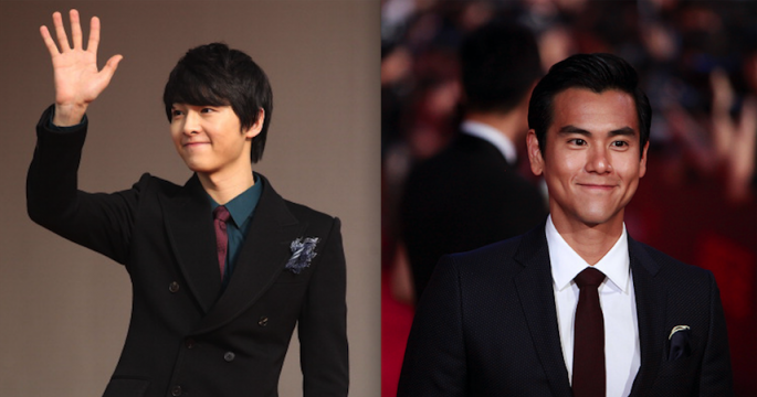 Song Joong-Ki (L) at the 2011 Mnet Asian Music Awards and Eddie Peng at The 18th Shanghai International Film Festival.