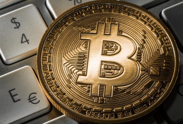 Close view of virtual currency Bitcoin