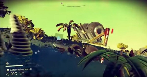 A "No Man's Sky" modded game showing a mod that replaces the Word Stone with a Buggy land vehicle.