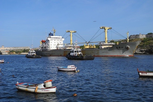 A Chinese ship is captured docked at a Cuban port.