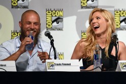 SAN DIEGO, CA - JULY 10: Actor Travis Fimmel (L) and actress Katheryn Winnick attend a panel for the History series 'Vikings' during Comic-Con International 2015 at the San Diego Convention Center on July 10, 2015 in San Diego, California. 