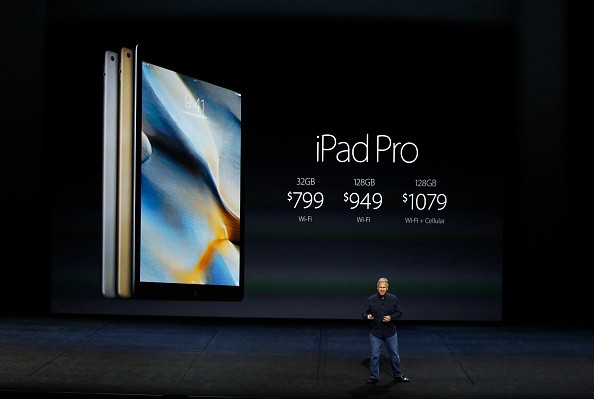 Apple Senior Vice-President of Worldwide Marketing Phil Schiller speaks about the prices for iPad Pro on stage during a Special Event at Bill Graham Civic Auditorium Sept. 9, 2015 in San Francisco, California. 