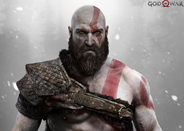A promo photo of Kratos in the upcoming "God of War" game.