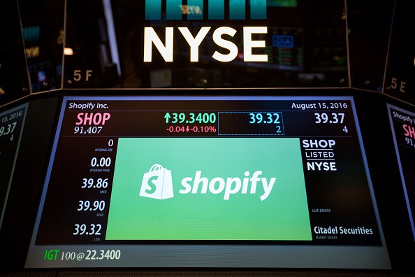 New York Stock Exchange displays the stock price of Shopify. 