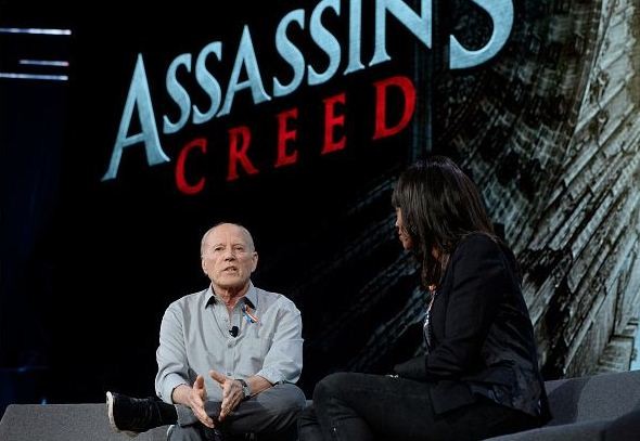 Frank Marshall, producer of the film 'Assassins Creed' talks with actress and host Aisha Tyler during an Ubisoft news conference before the start of the E3 Gaming Conference on June 13, 2016 in Los Angeles, California. 