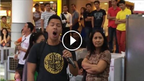 Amiel Orio from Philippines singing "The Prayer" at a mall.