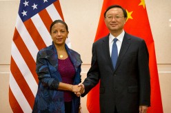 U.S. National Security Adviser Susan Rice and Chinese State Councilor Yang Jiechi during the roundtable talks at the Diaoyutai State Guesthouse in Beijing in July.