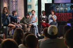(L-R) Actors Natalia Dyer, Noah Schnapp, Finn Wolfhard, Millie Bobby Brown, Caleb McLaughlin and Gaten Matarazzo of 'Stranger Things' attend the BUILD Series at AOL HQ on August 31, 2016 in New York City.  