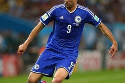 Hertha Berlin captain Vedad Ibisevic playing for Bosnia and Herzegovina.