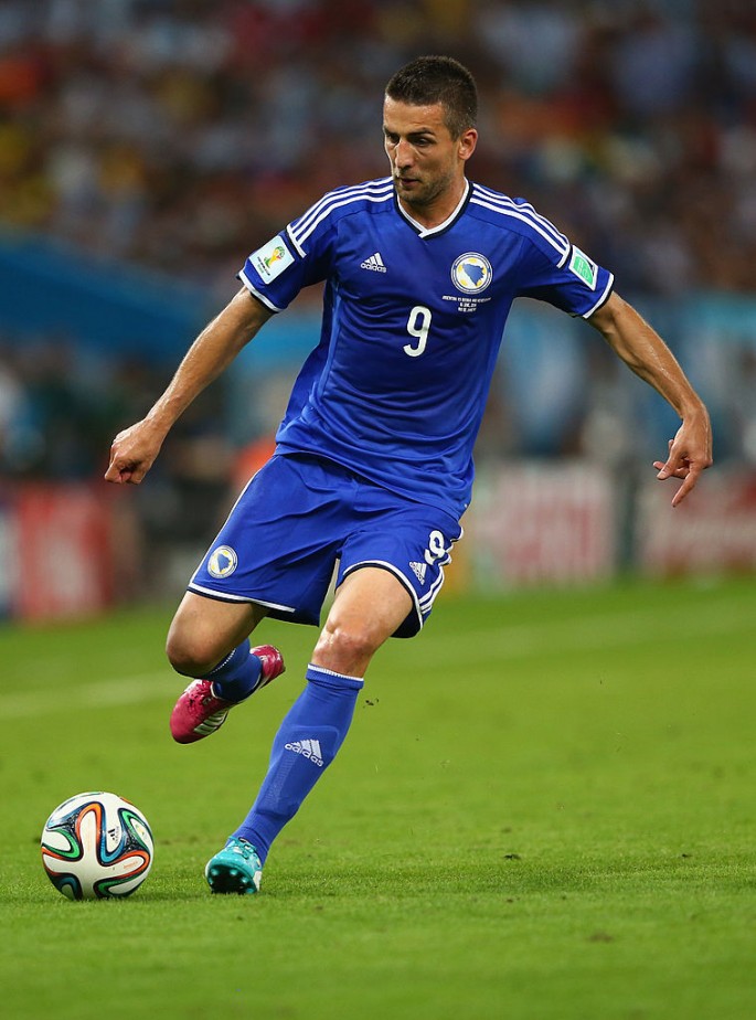 Hertha Berlin captain Vedad Ibisevic playing for Bosnia and Herzegovina.