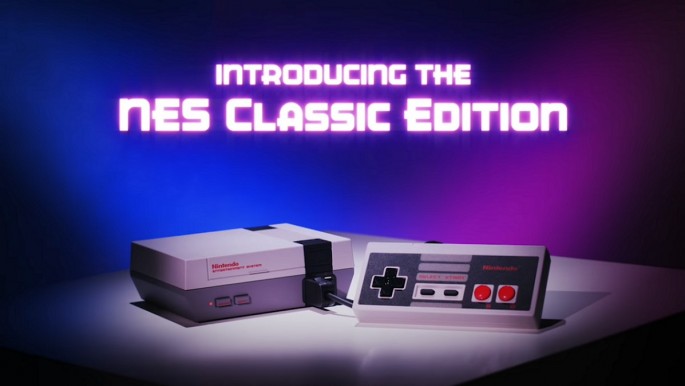 The NES Classic Edition console and its controller on display.