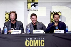 (L-R) Jared Padalecki, Jensen Ackles and Misha Collins attend the 'Supernatural' Special Video Presentation And Q&A during Comic-Con International 2016 on July 24, 2016 in San Diego, California.